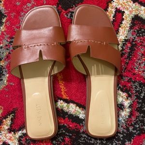 Nine West Granda Tan Leather Slide Mule Sandals size 10